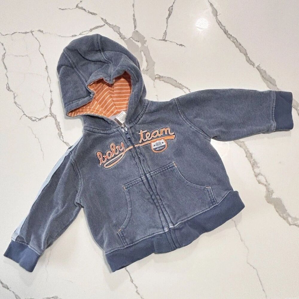 Carter's Infant Baby Boys Blue Orange Full Zip up Team Hoodie Size 6M Sweatshirt